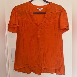 Nanette Lepore Orange Ruffled Cuffed Sleeve Blouse